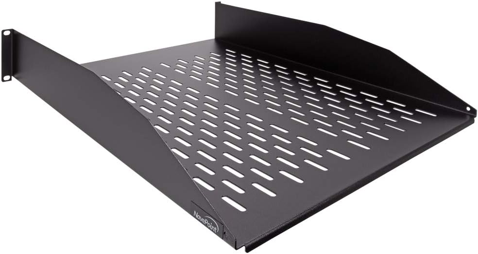 2U 19-Inch Heavy Duty Vented Rack Mount Cantilever Fixed Server Cabinet Shelf 22-Inches Deep Black Pack of 2 X895