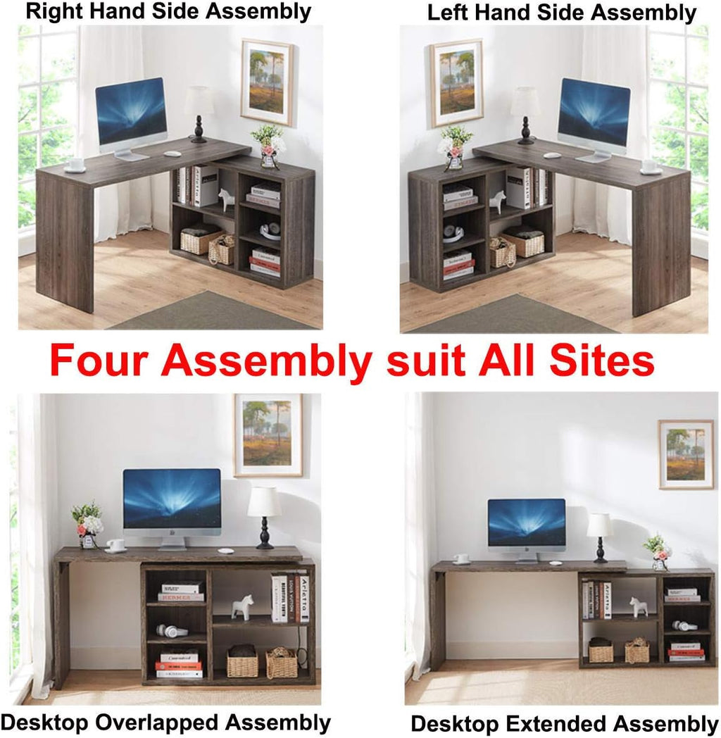 Grey L Shaped Computer Desk with Cabinet Drawer Storage J87597