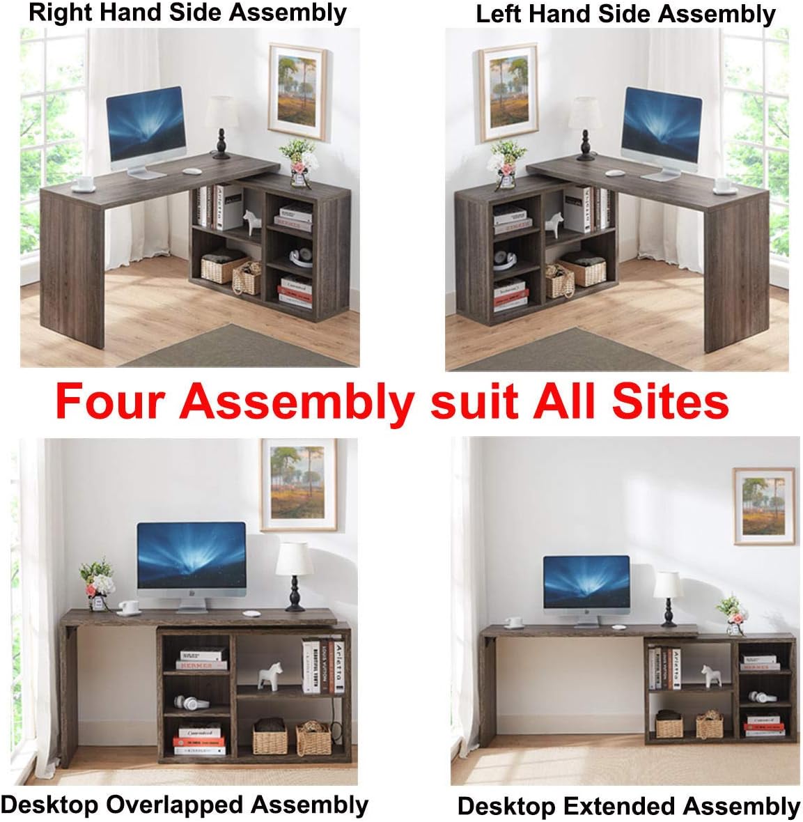 Grey L Shaped Computer Desk with Cabinet Drawer Storage J87597