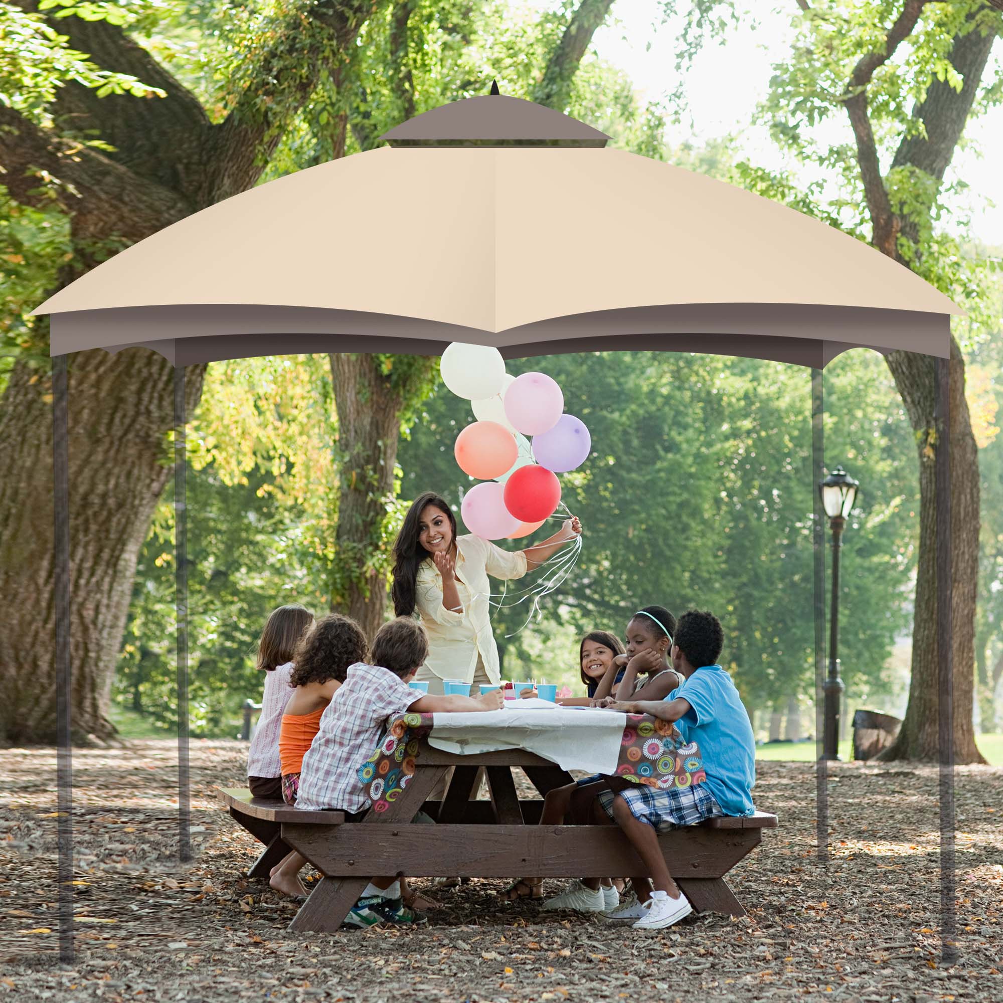 2-Tier Canopy Top Replacement for 10'x12' Gazebo Coffee Beige O85311