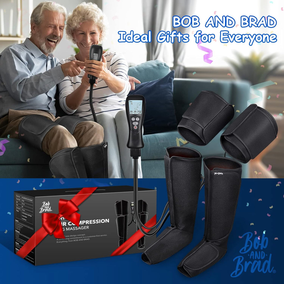 Air Compression Leg Massager with Heat, Adjustable Foot Calf Massage with Handheld Controller, 4 Modes 4 Intensities 2 Heat Y58289