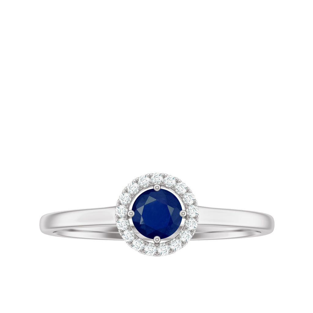 Blue Sapphire and Diamond Halo Engagement Ring, 925 Sterling Silver, US 4.00 J91303