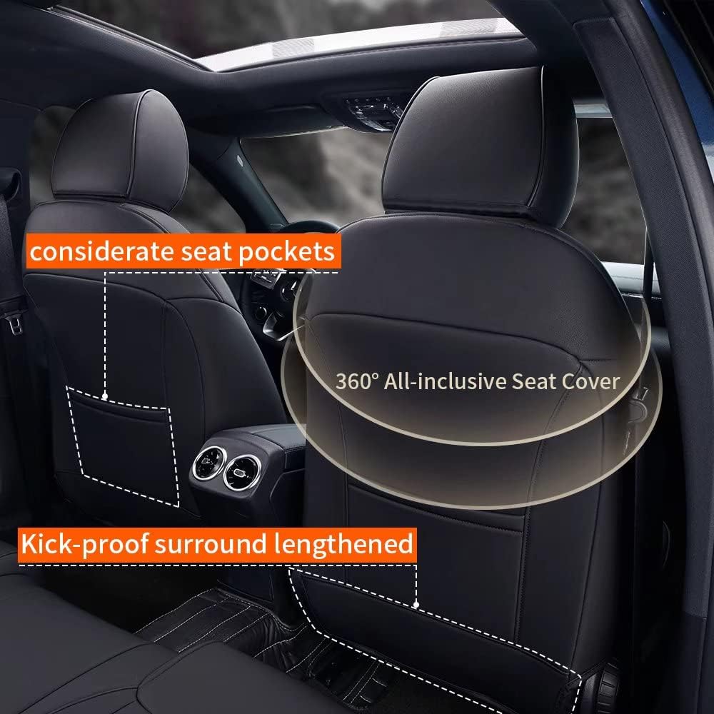 Faux Leather Car Seat Cover Full Set Front Rear Seat Black 5 Seats Z7529