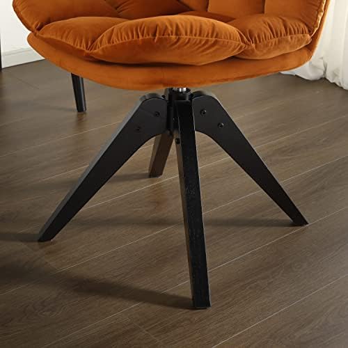 Brown Faux Leather Swivel Armless Desk Chair with Wood Legs F6554