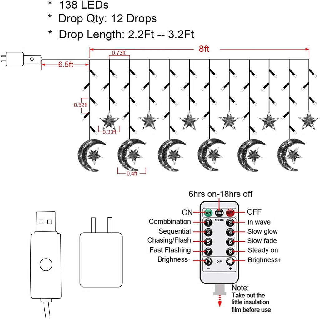 Warm White LED Curtain Lights with Remote Control J348093