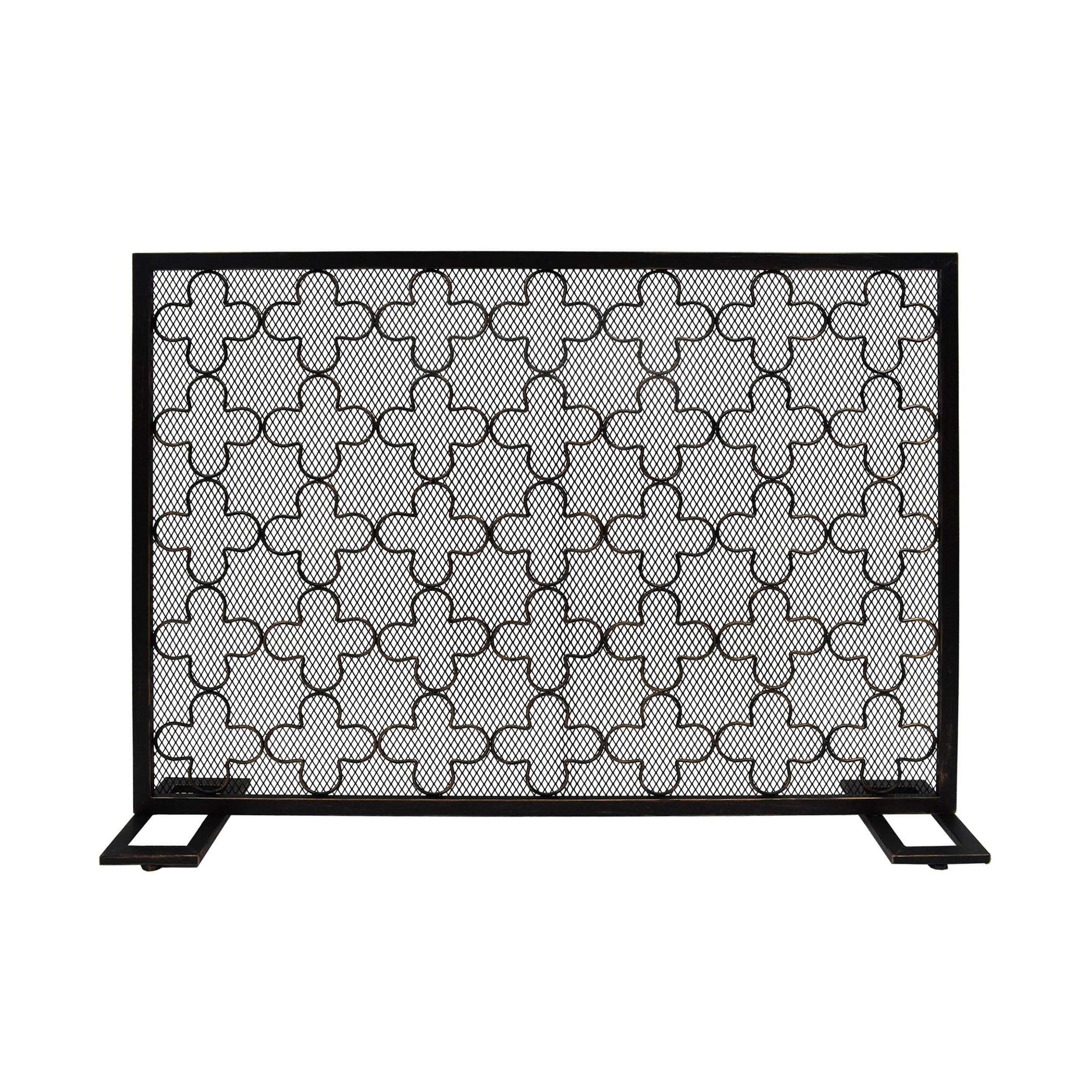 Black Brushed Silver Fireplace Screen I538
