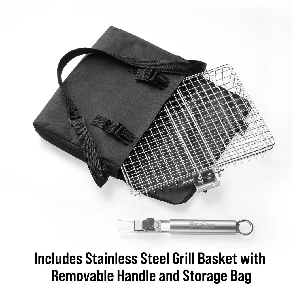 12" Stainless Steel BBQ Grill Basket with Removable Handle and Built-in Bottle Opener T960
