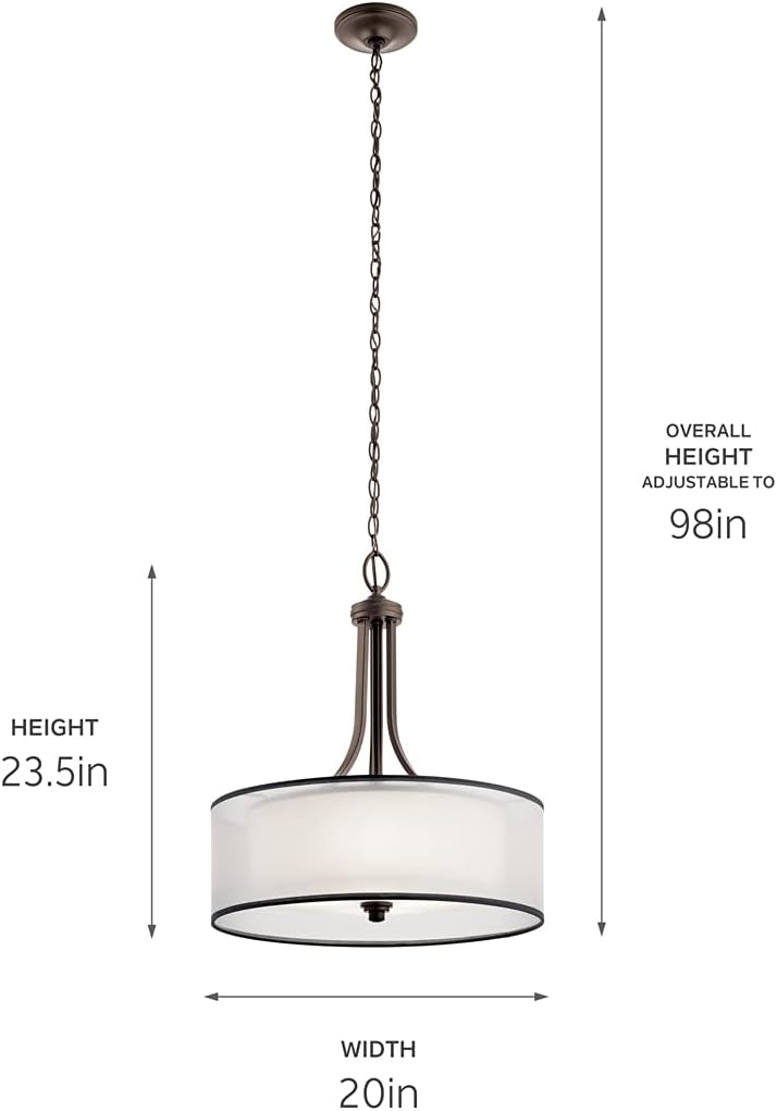 4 Light Pendant with Satin Etched Cased Opal Inner Diffusers and Light Umber Translucent Organza Outer Shade in Mission Bronze G2249