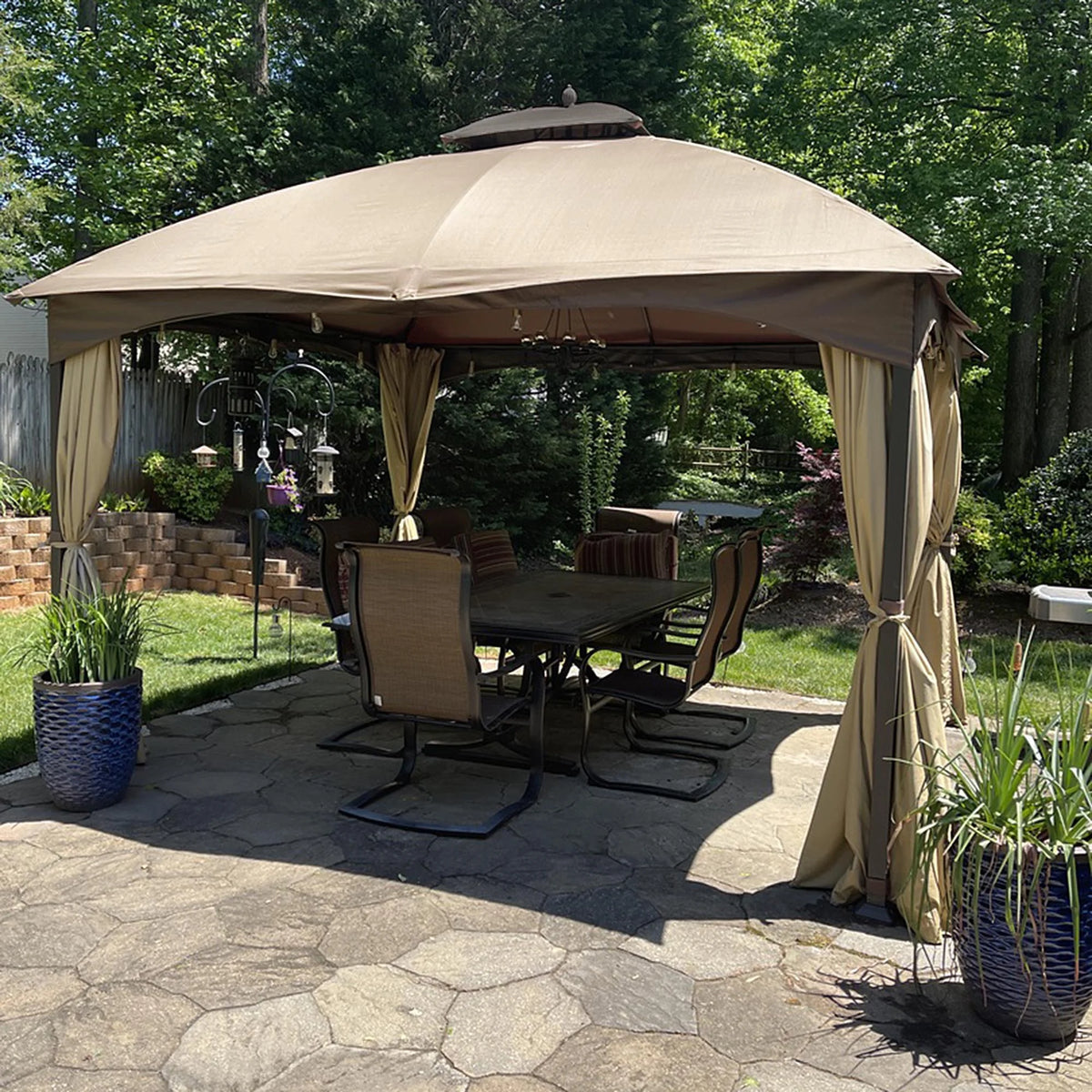 2-Tier Canopy Top Replacement for 10'x12' Gazebo Coffee Beige O85311