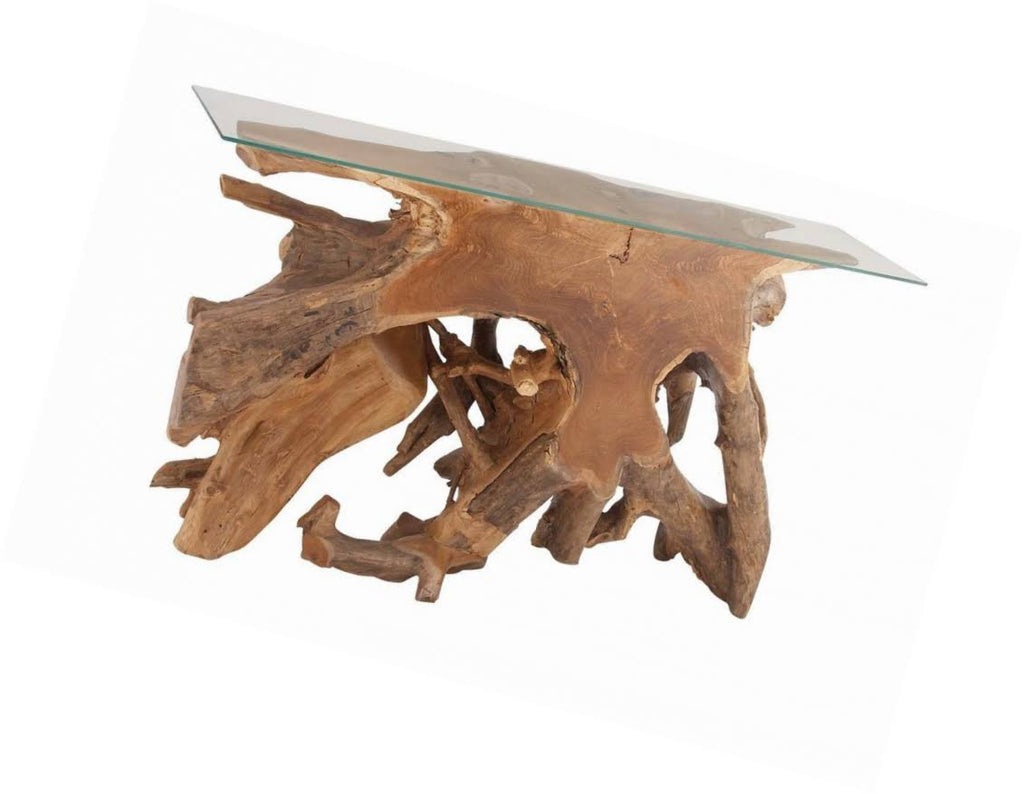 Teak Glass Console Table L590