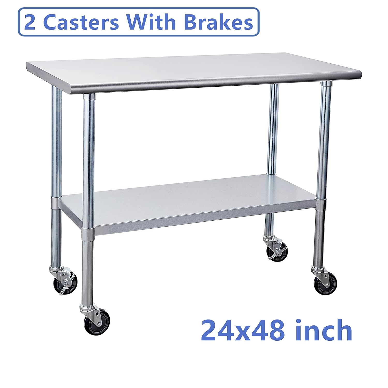 Stainless Steel Table 24 x 48 Inches with Caster Wheels and Undershelf K903321