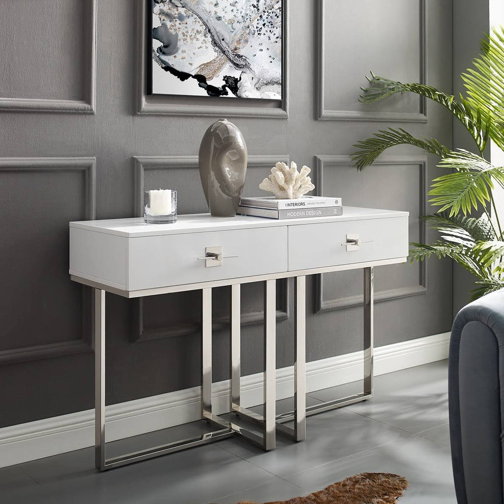 High Gloss Stainless Steel 2 Drawers Console Table U551015