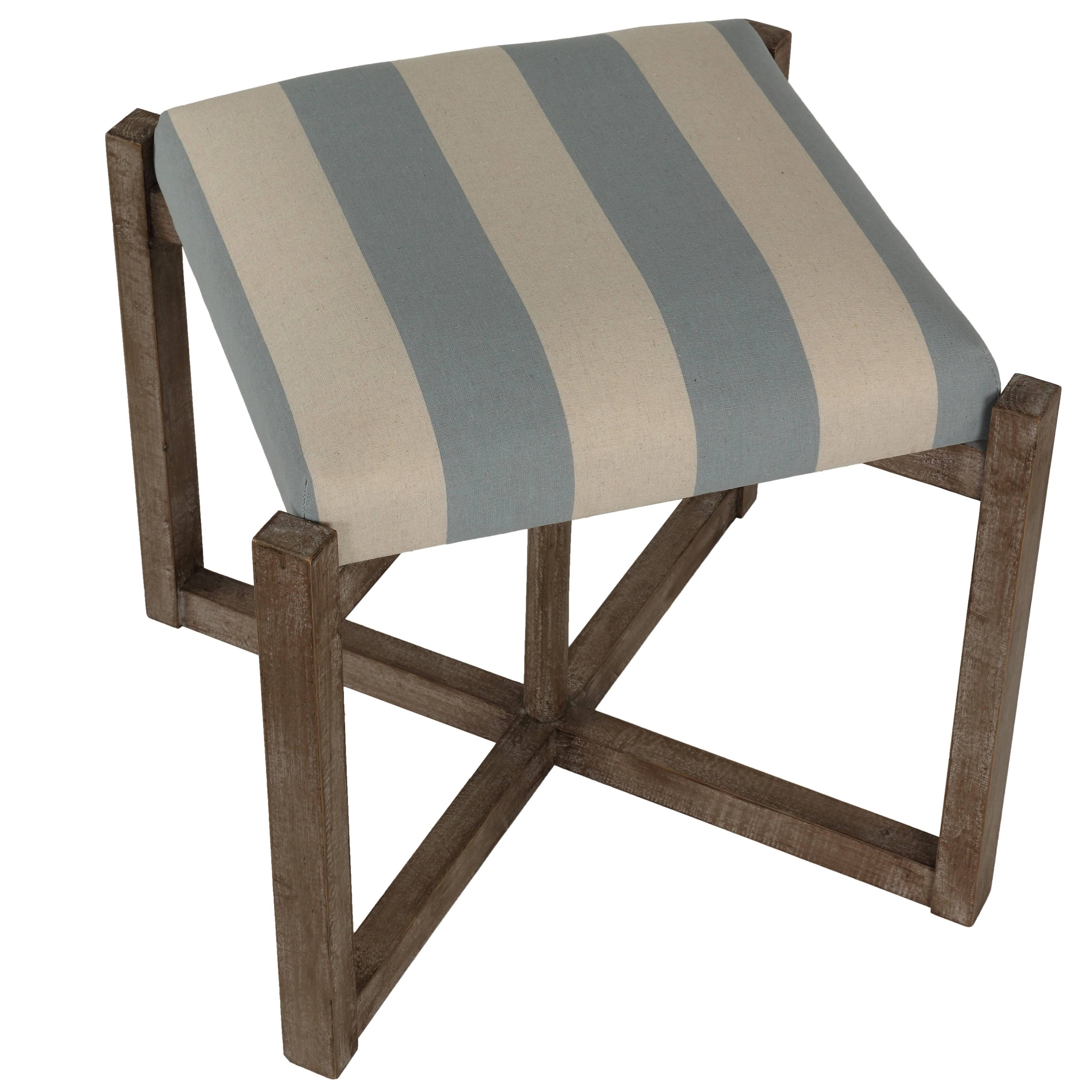 Blue and White Striped Square Ottoman T922