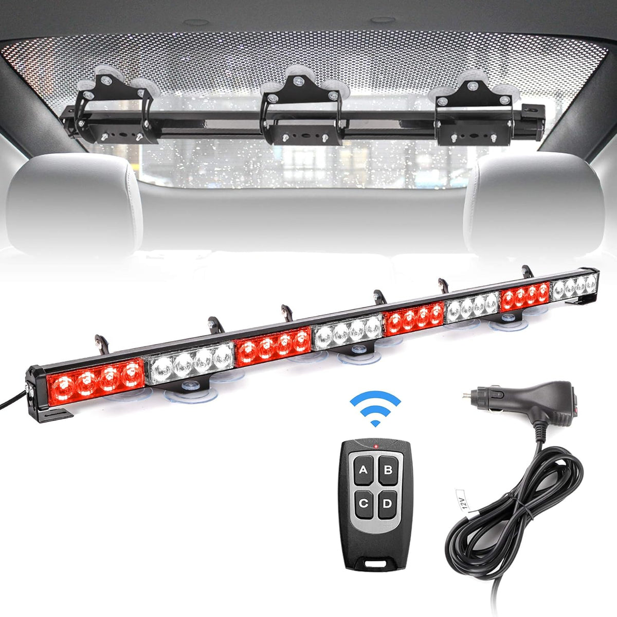 Red White Emergency Firefighter Hazard Warning Light Bar 35.5 inch 8 Panels Wireless Remote Control Pack of 2 E174