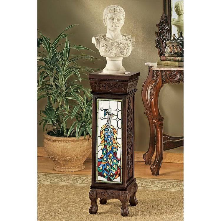 Peacock Stained Glass Illuminated Pedestal D9983