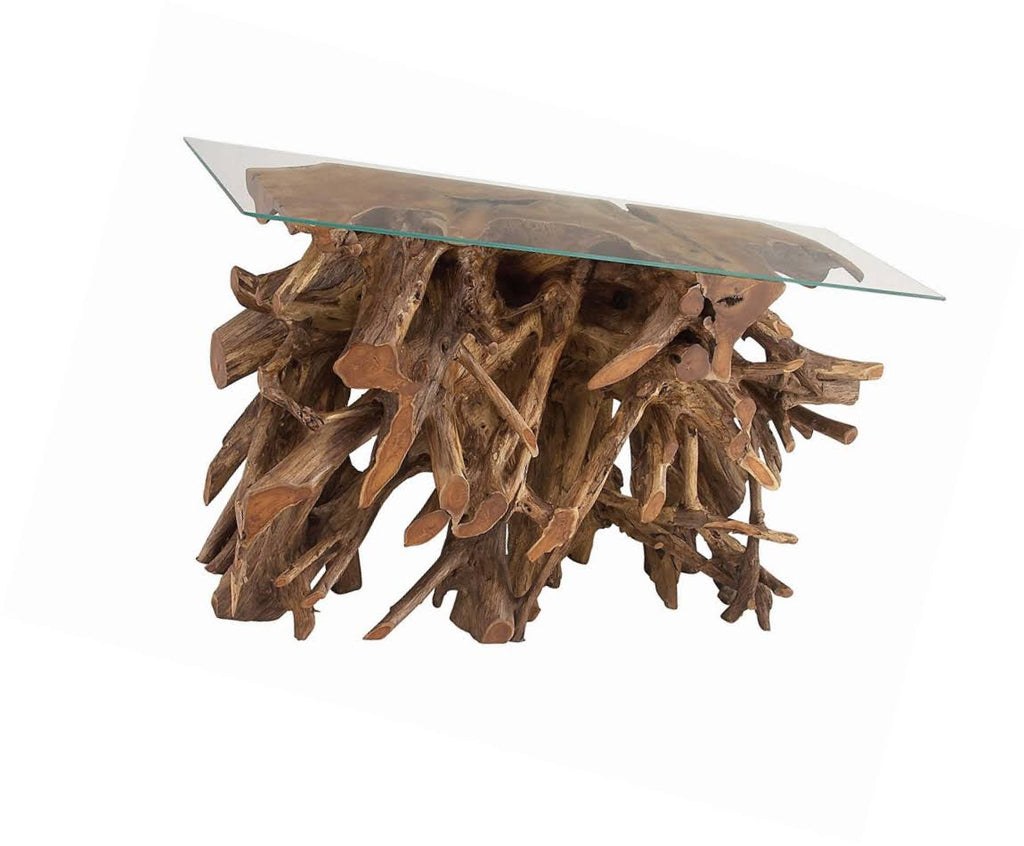 Teak Glass Console Table L590