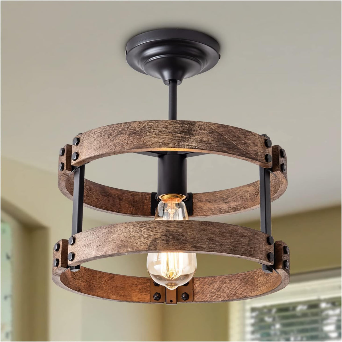 Wooden Semi Flush Mount Ceiling Light T7100