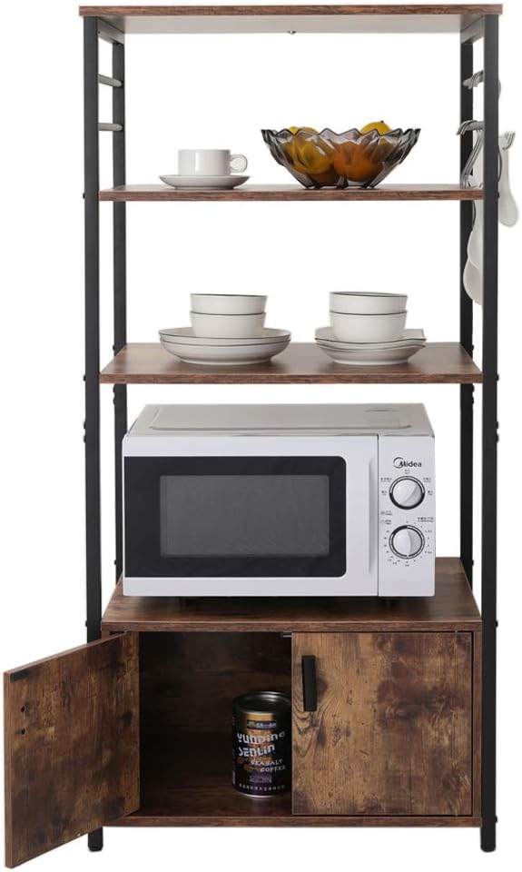 Rustic Brown 4 Tier Baker's Rack with 8 Hooks F3369