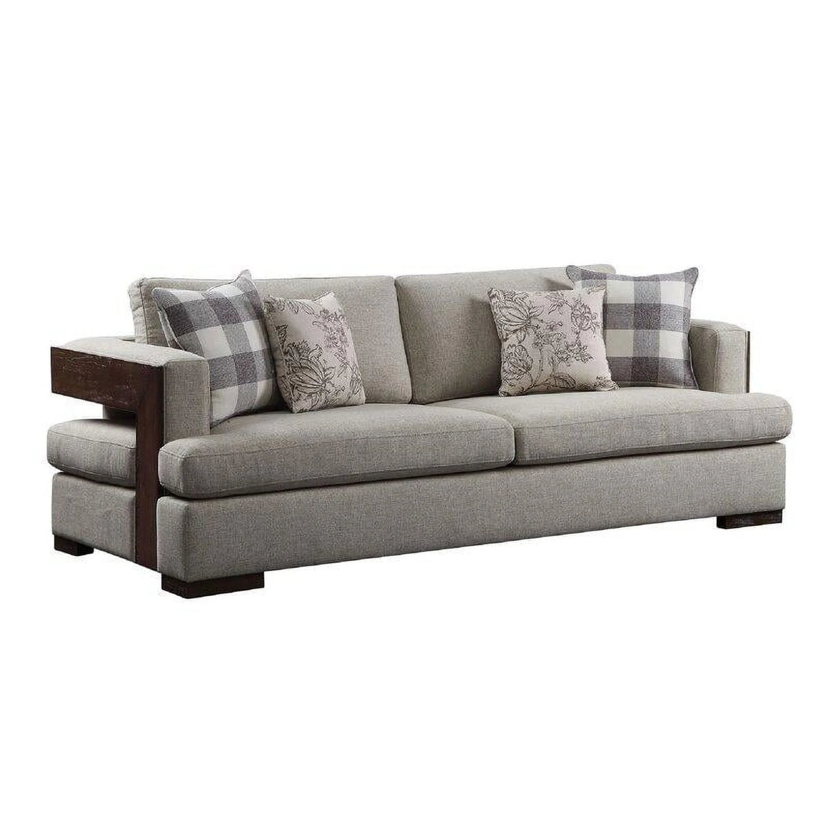 Beige Fabric & Walnut Sofa Loveseat Chair 3pcs V2922