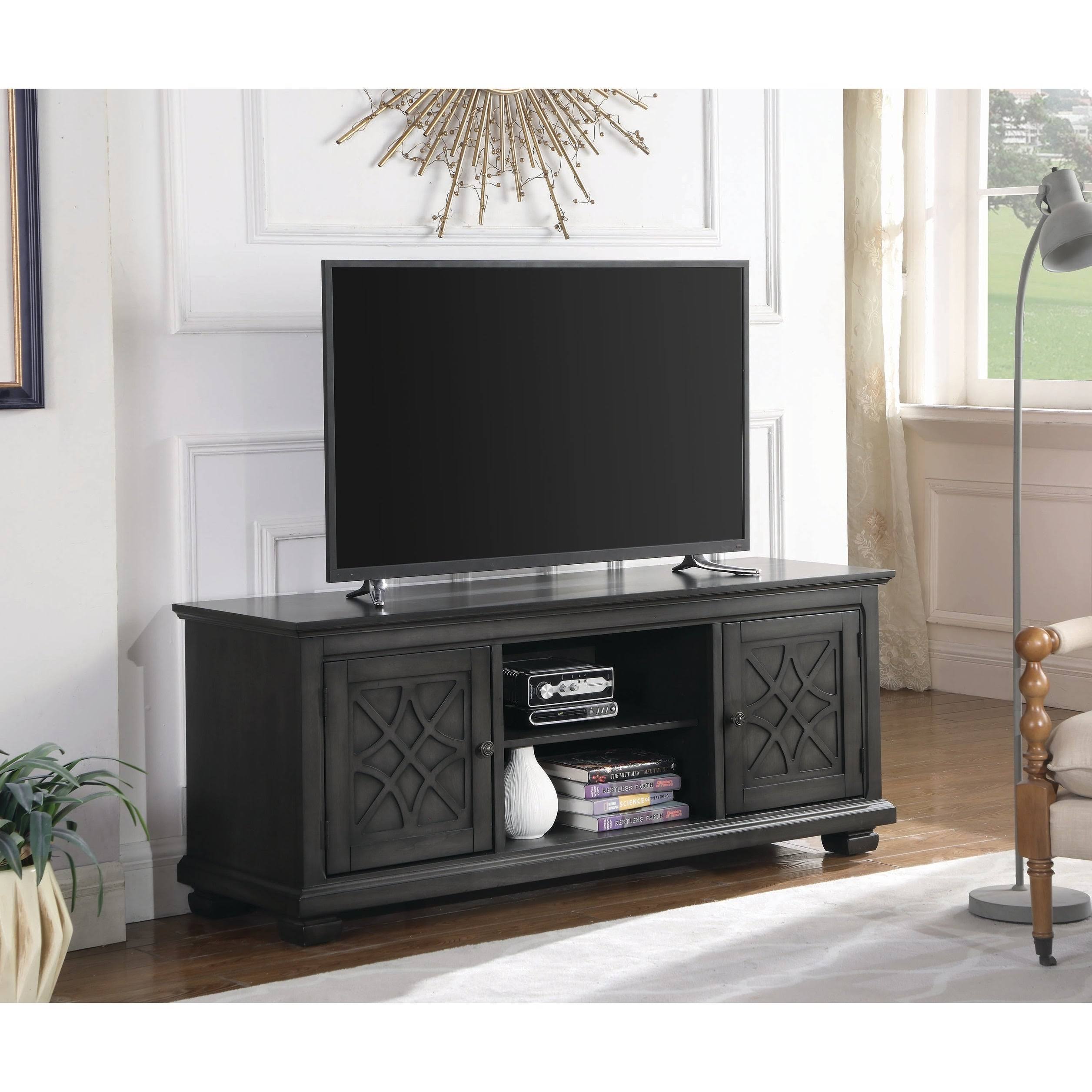 60 inch Wooden TV Console with 2 Storage Compartments and 2 Door Cabinets Gray K13050