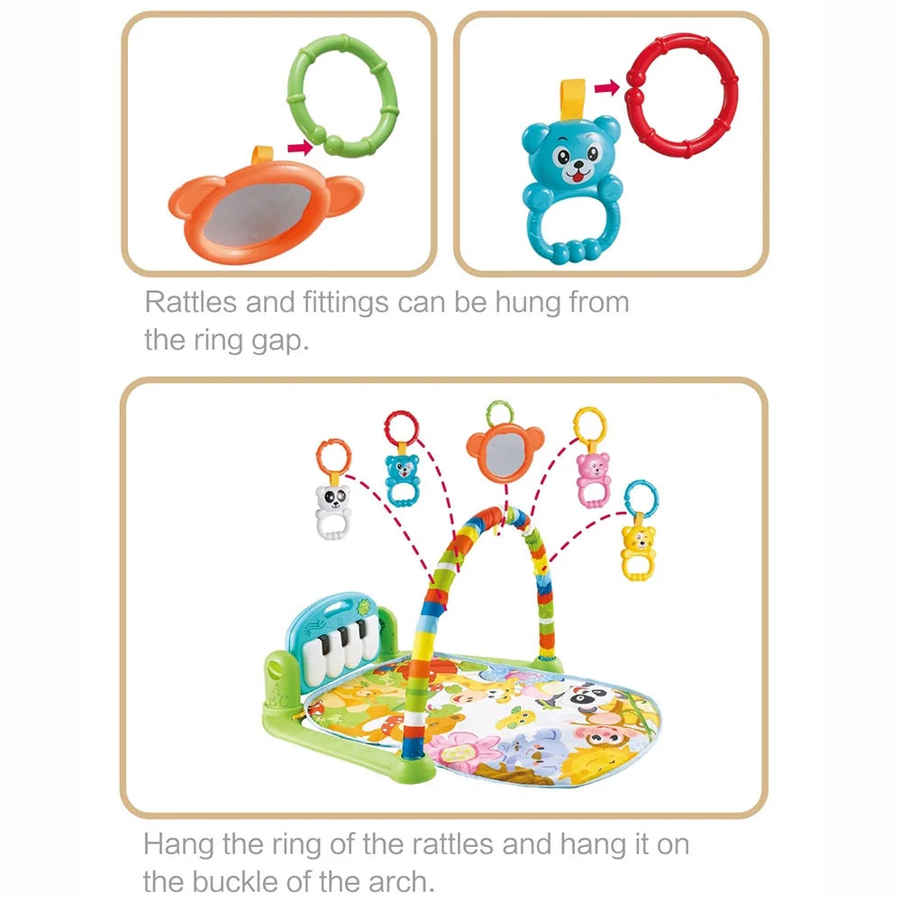 Playmat Kick and Play Piano Gym with Hanging Mirror Musical Activity Center Tummy Time Play Mat J440664