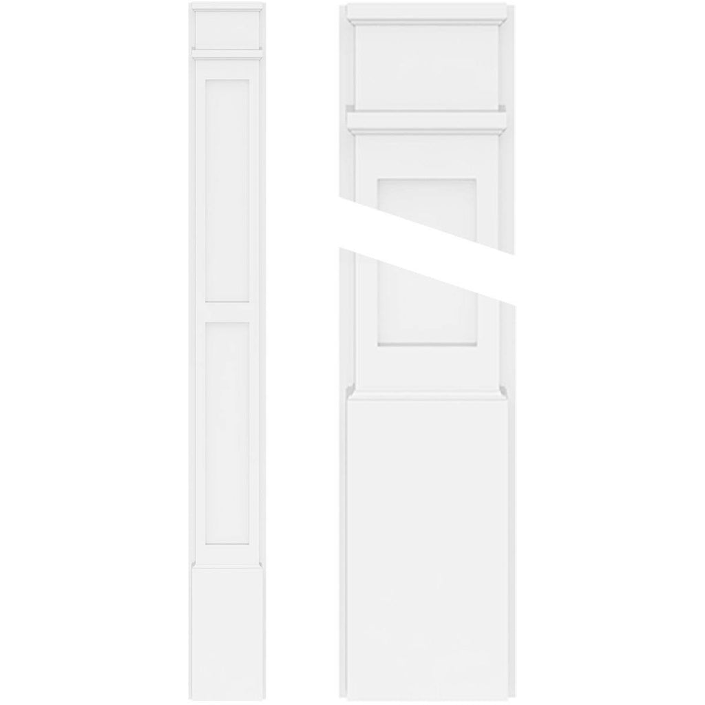 9x22W x 90x22H x 2x22P Two Equal Flat Panel PVC Pilaster with Decorative Capital & Base (Pair) I5649