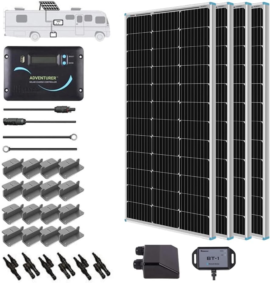 400 Watts 12 Volts Monocrystalline Solar RV Kit with 30A PWM LCD Charge Controller W197