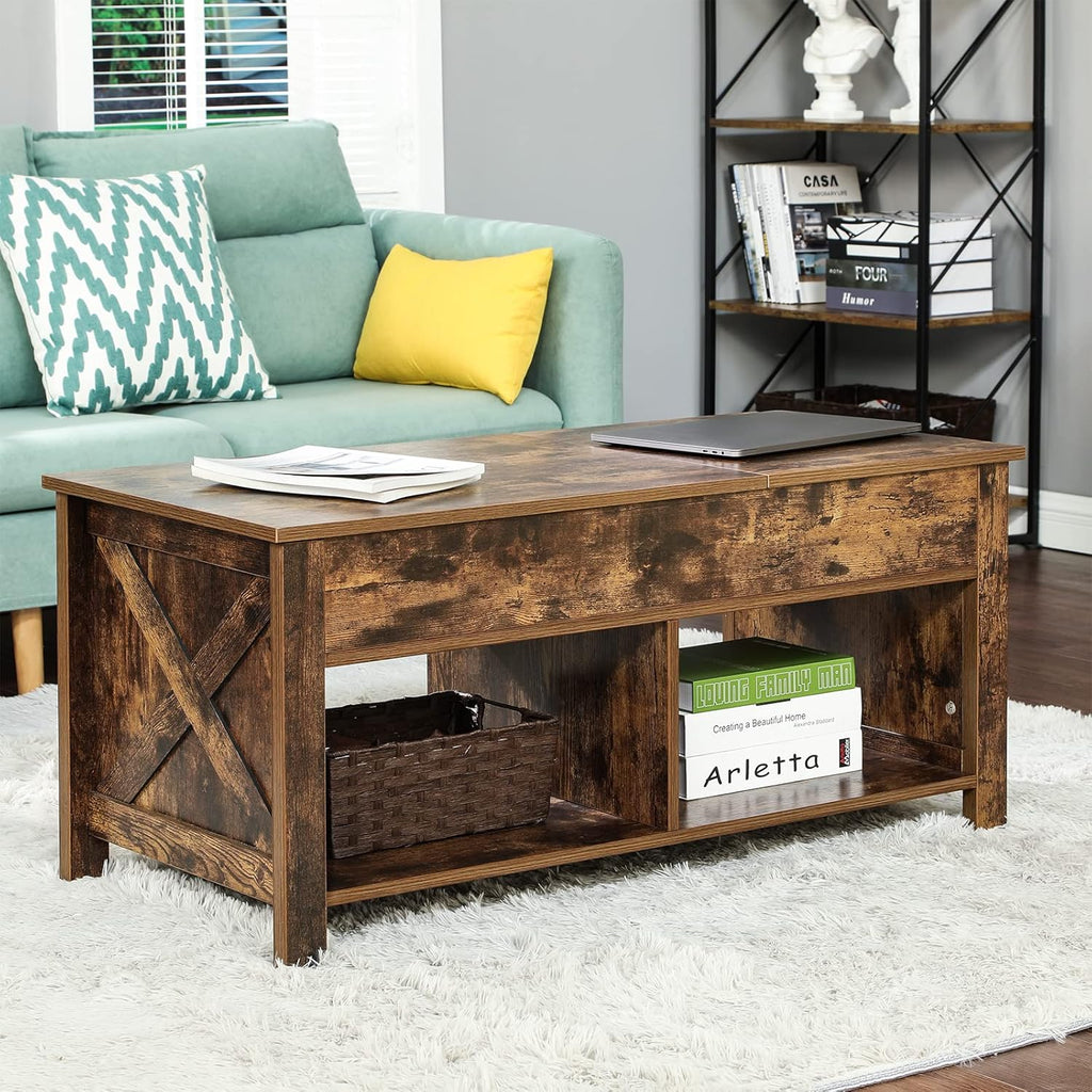 Lift Top Coffee Table with Storage, Solid Wood, Brown T7725