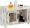 Rustic Whitewashed Wood Countertop Storage Cabinet with Glass Windows V42904