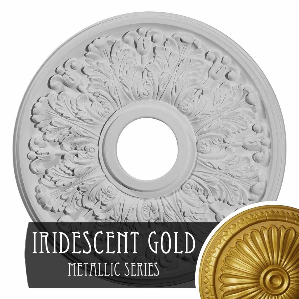16 1/2x22OD x 3 5/8x22ID x 1 1/8x22P Hand-Painted Iridescent Gold Ceiling Medallion G608