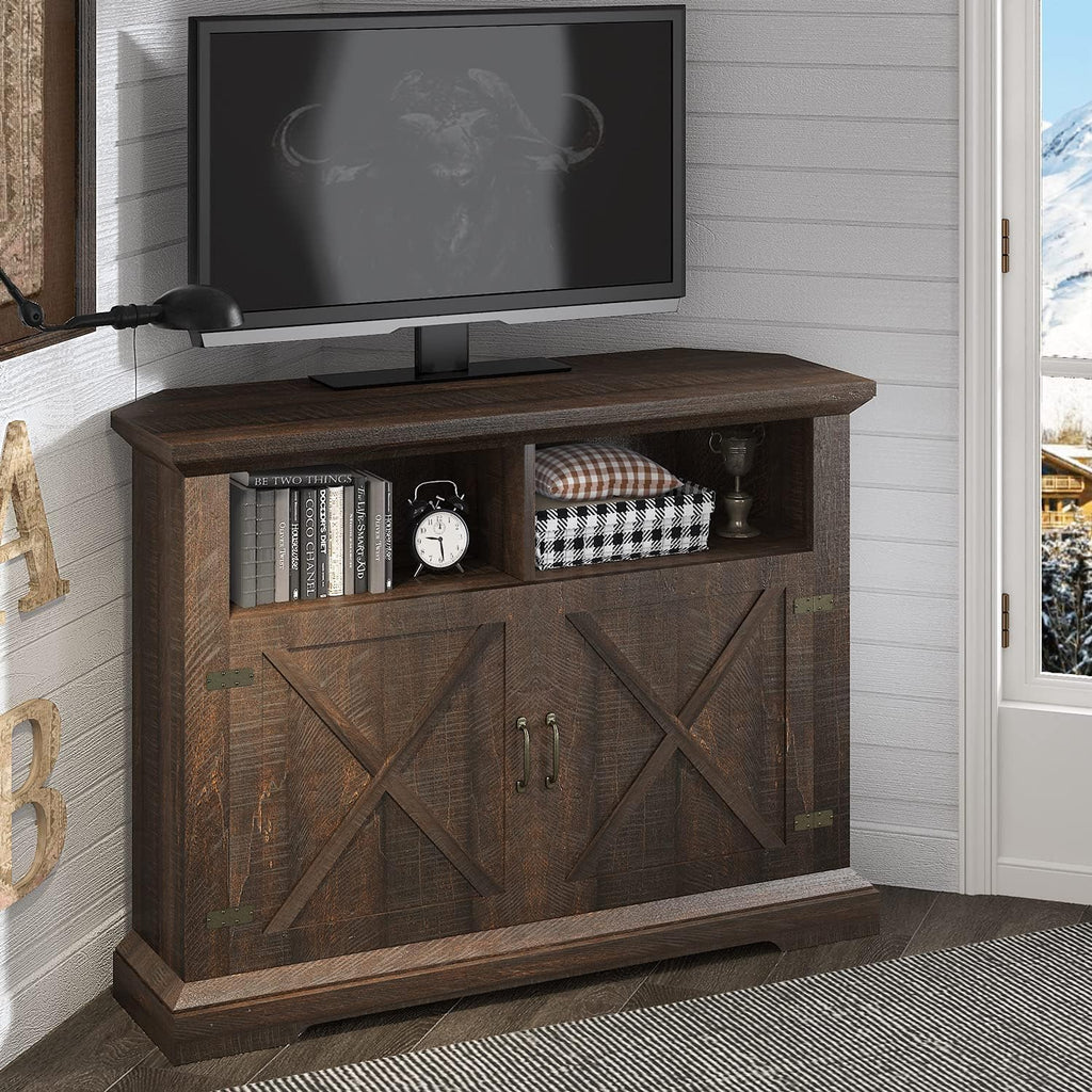 Rustic Oak Corner TV Stand with Storage Cabinets U410