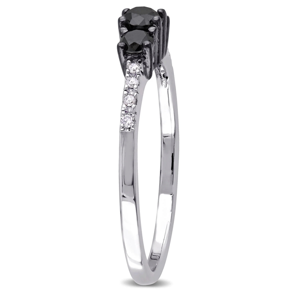 Black and White Diamond Sterling Silver 3-Stone Engagement Ring W7450