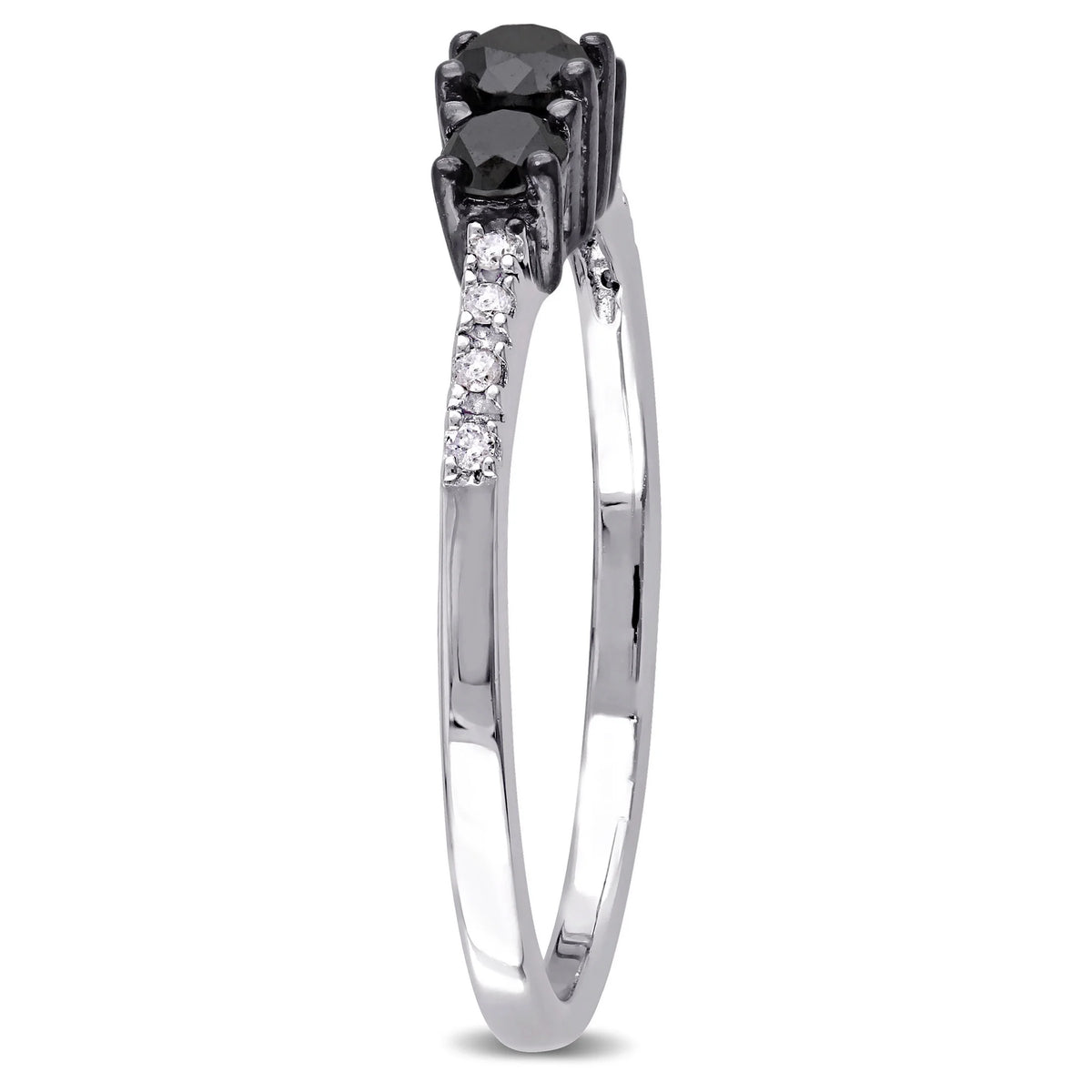 Black and White Diamond Sterling Silver 3-Stone Engagement Ring W7450