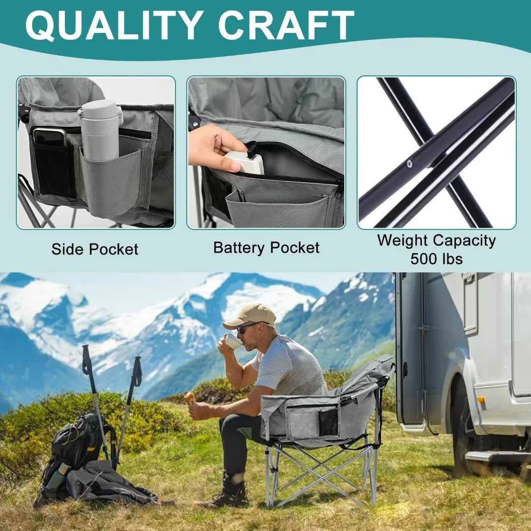 Heated Camping Chair with Lumbar Support, Gray I250004