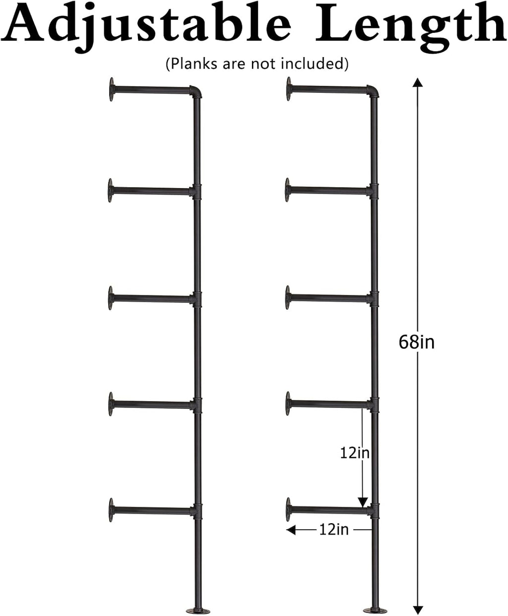 2Pack of 5 Tier Industrial Iron Pipe Shelf Wall Mount S18788