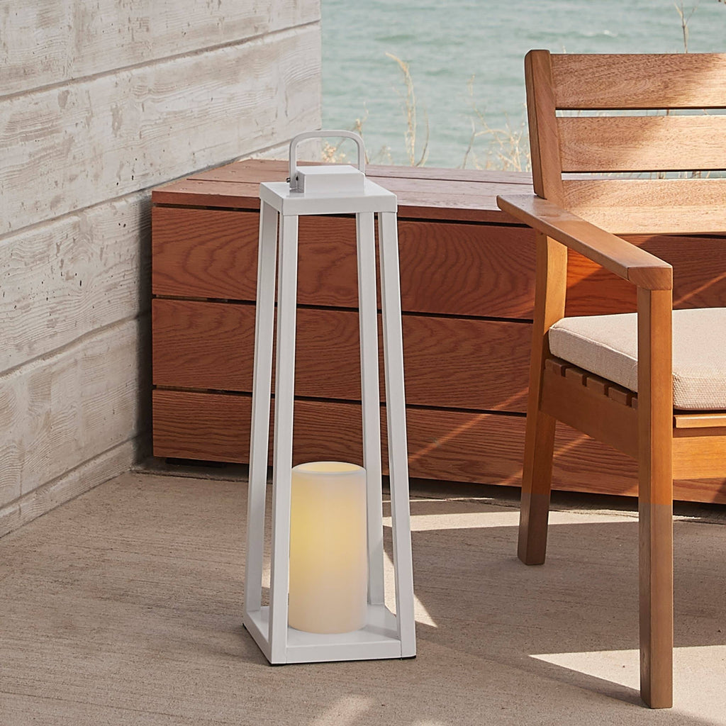 White Lantern with Flameless Candle S150