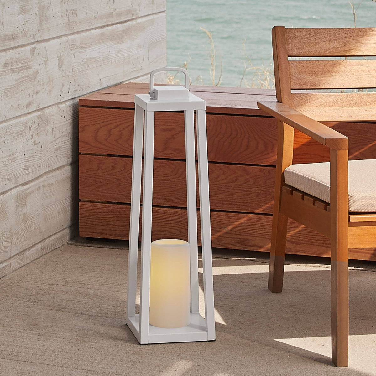 White Lantern with Flameless Candle S150