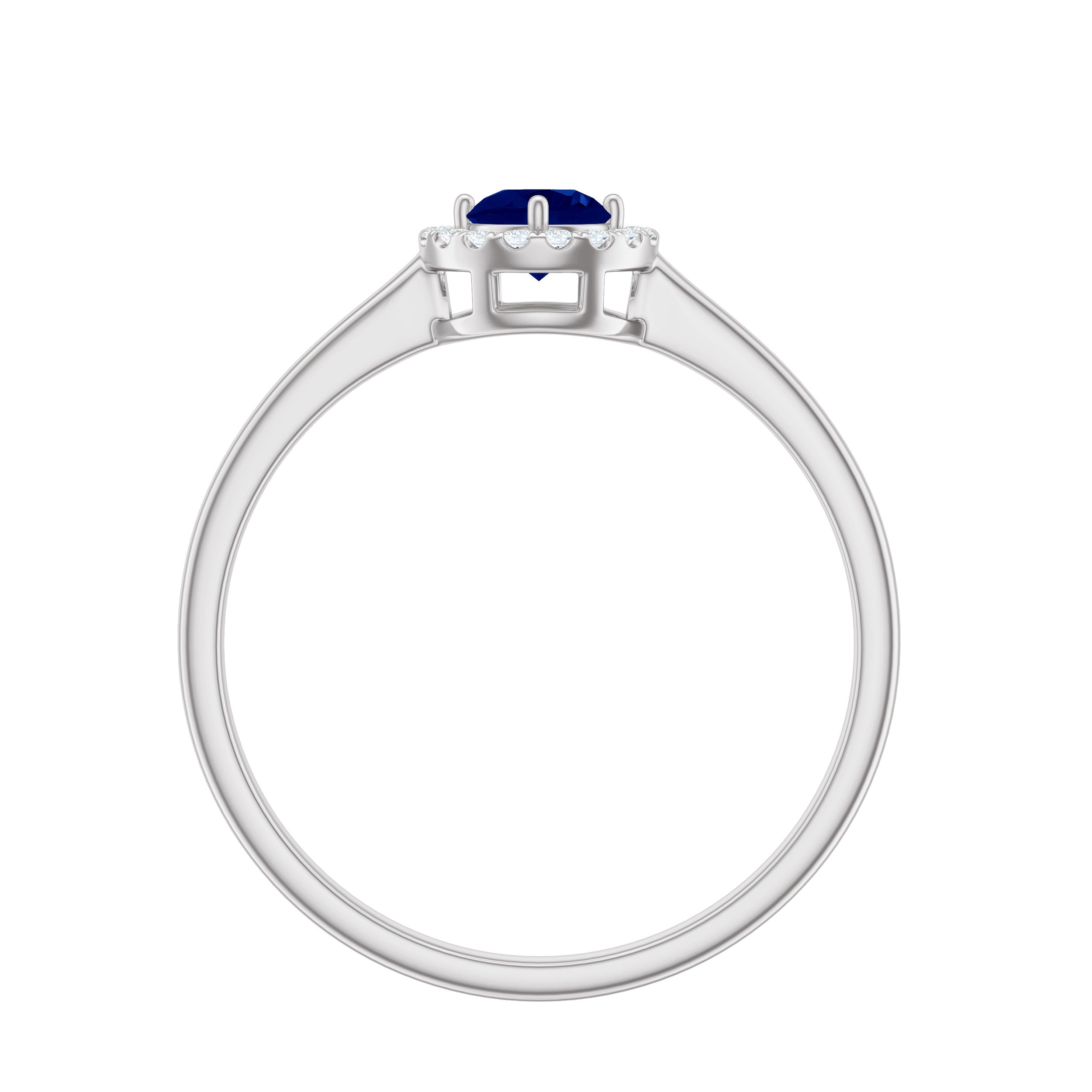 Blue Sapphire and Diamond Halo Engagement Ring, 925 Sterling Silver, US 4.00 J91303
