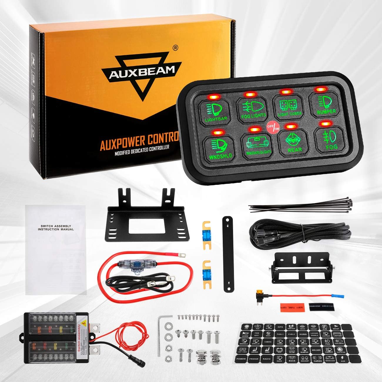8 Gang Switch Panel LED Car Switch Box Green Backlit Q737755