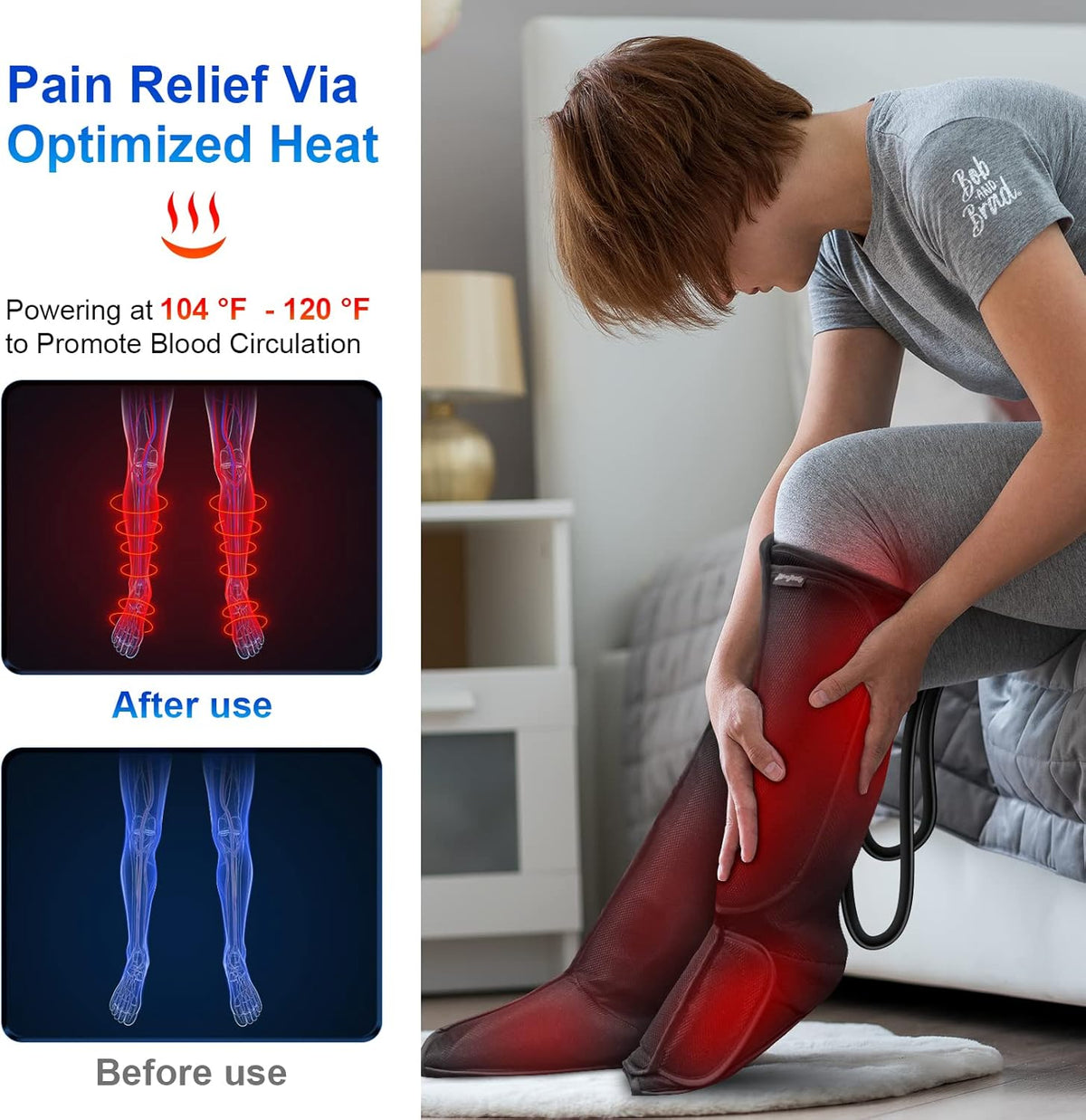 Air Compression Leg Massager with Heat, Adjustable Foot Calf Massage with Handheld Controller, 4 Modes 4 Intensities 2 Heat Y58289