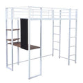 White Twin Metal Loft Bed with 2 Shelves and Desk R7064