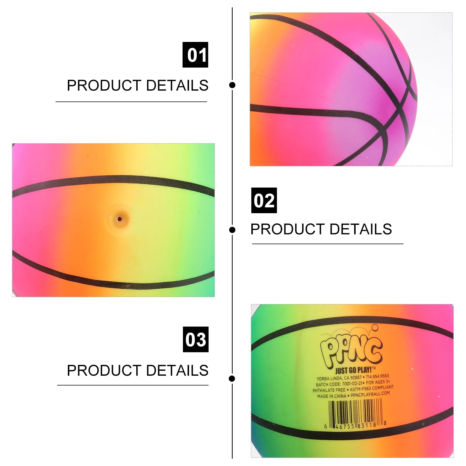 3 Pcs 16 CM Rainbow Balls Elastic PVC Beach Play Ball J7069