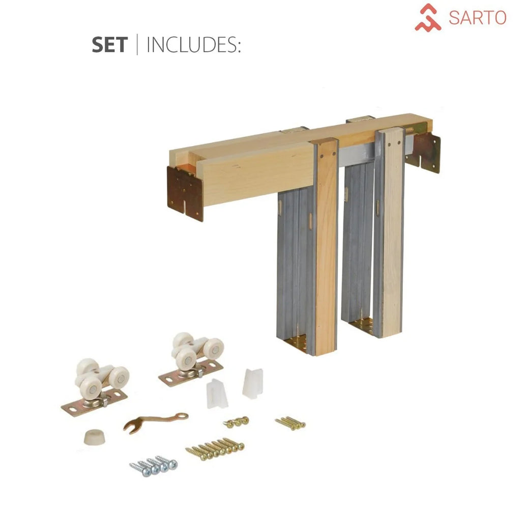 Sliding French Pocket Door 24 x 84 inches Solid Wood with Frosted Glass O18267