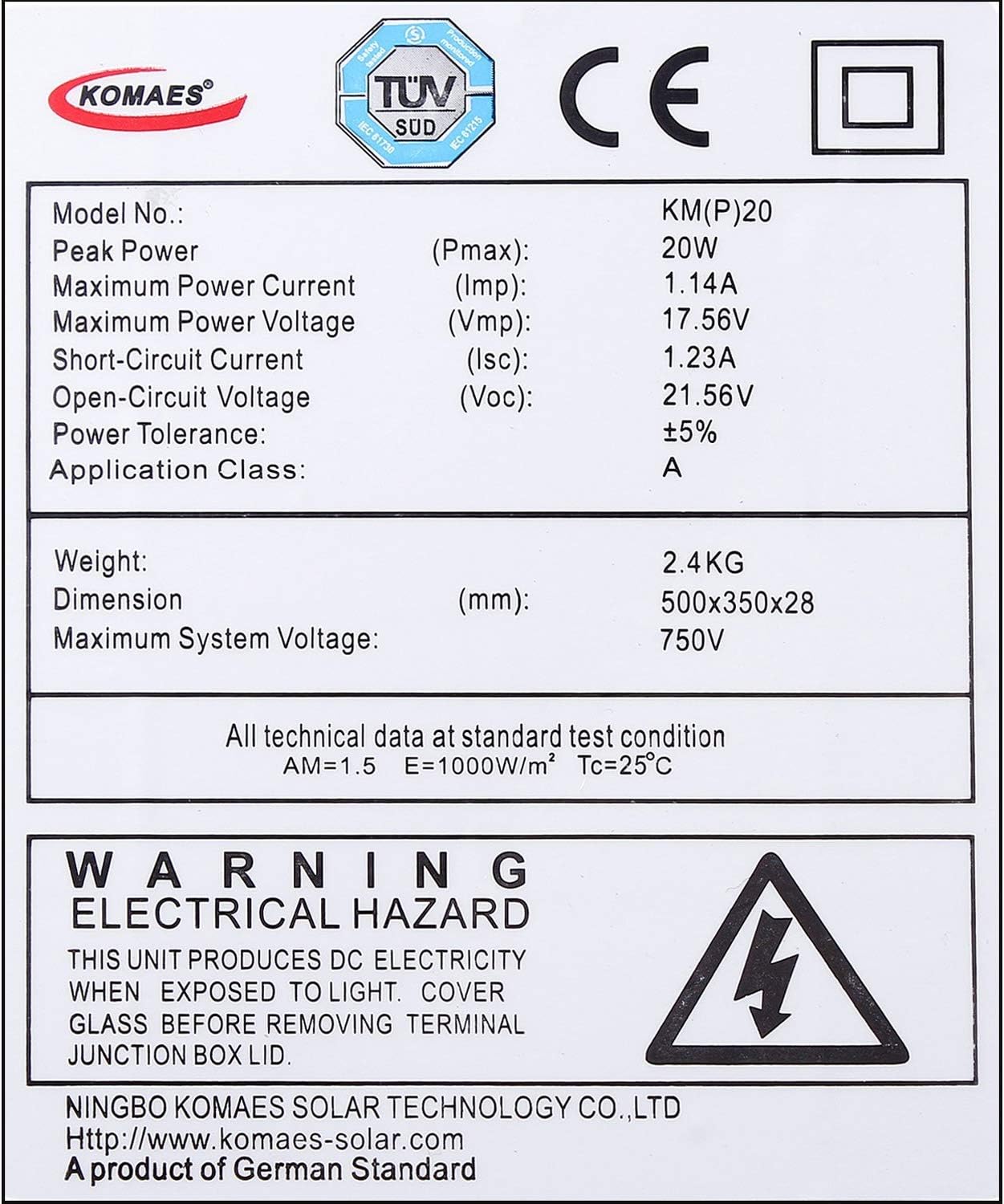 20 Watts 12Volts Polycrystalline Solar Panel with 3Amp Solar Charge Controller and 3ft Crocodile Clip Cables T184782