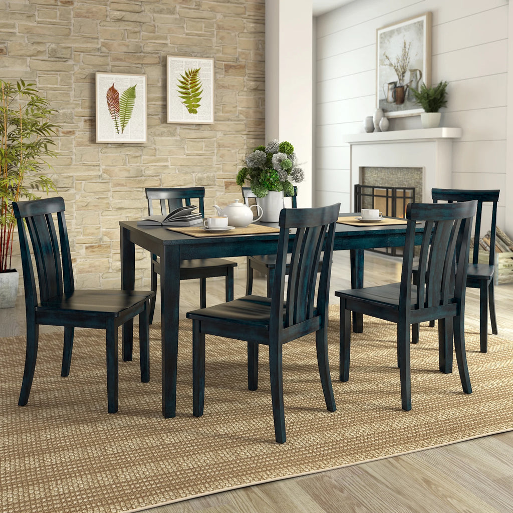 Large Wood Dining Set with 6 Slat Back Chairs K964167