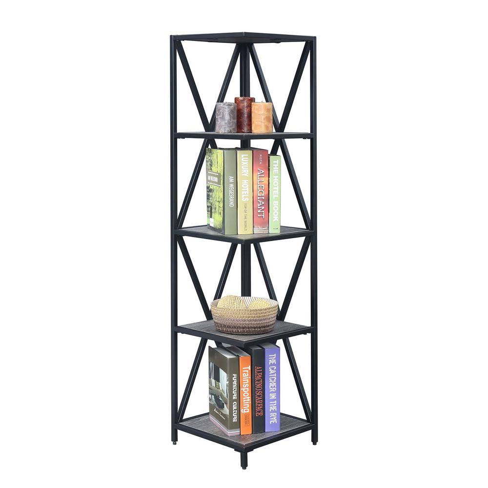 Weathered Gray / Black Metal 5 Tier Corner Bookcase L91340