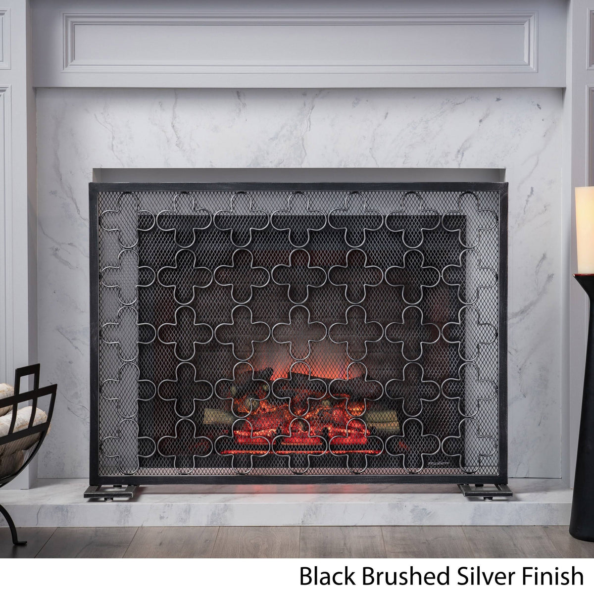 Black Brushed Silver Fireplace Screen I538