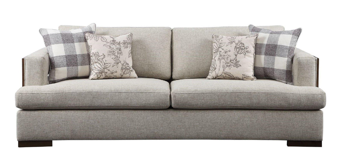 Beige Fabric & Walnut Sofa Loveseat Chair 3pcs V2922