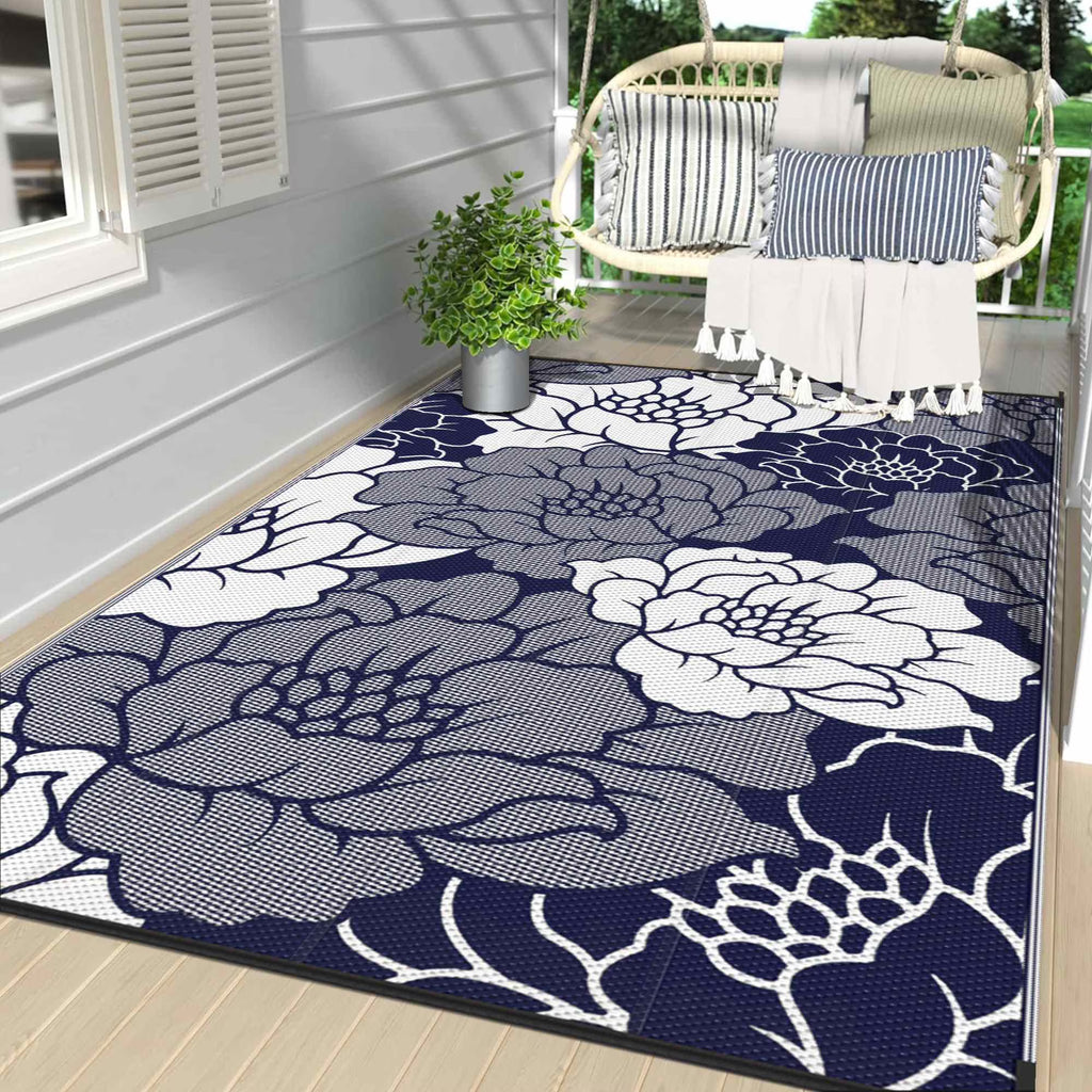 Waterproof Plastic Outdoor Rug, blue&white, 5'x8' W396