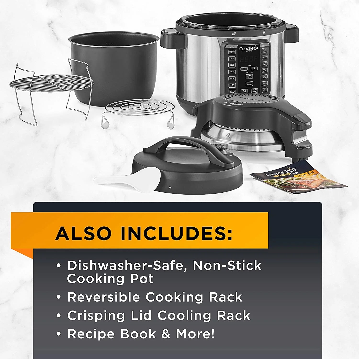 8 Quart Programmable Slow Cooker & Pressure Cooker with Air Fryer Lid, Stainless Steel Q6709